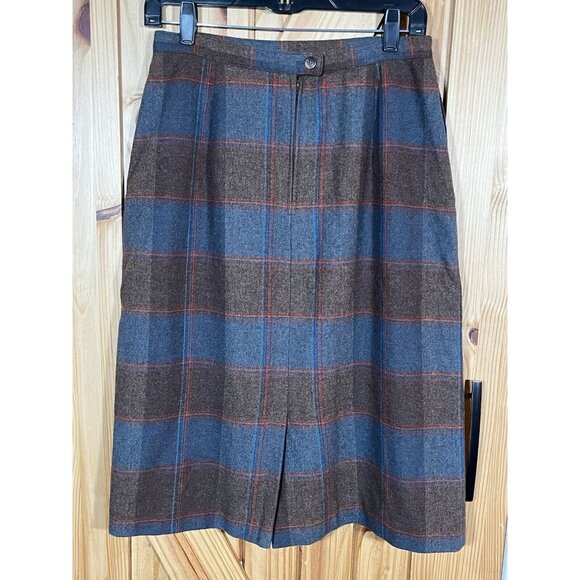 Vintage 70s Plaid Wool High Waisted John Meyer Retro Midi Skirt Women's Size 14 - Picture 3 of 11